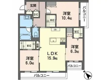 シャーメゾンミラまち(3LDK/3階)の間取り写真
