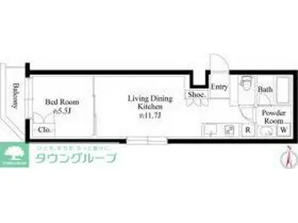 グランパセオ代々木上原II(1LDK/2階)の間取り写真