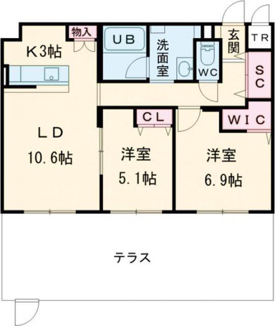 ジュノール千歳真々地(2LDK/1階)の間取り写真