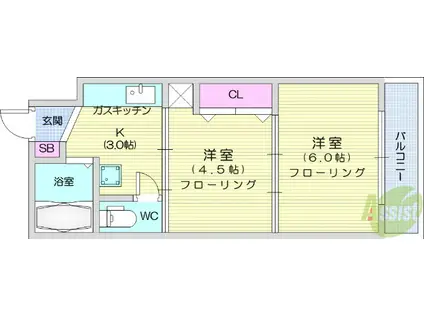 イーグルハイツ錦町(2K/4階)の間取り写真