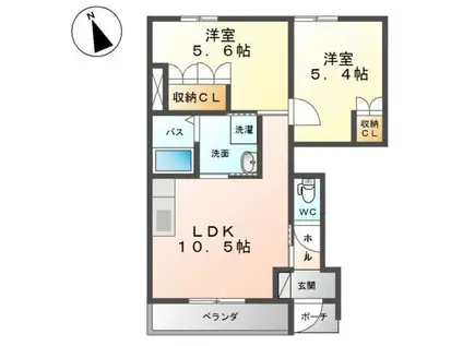 ヴィーブルハイツ B(2LDK/1階)の間取り写真