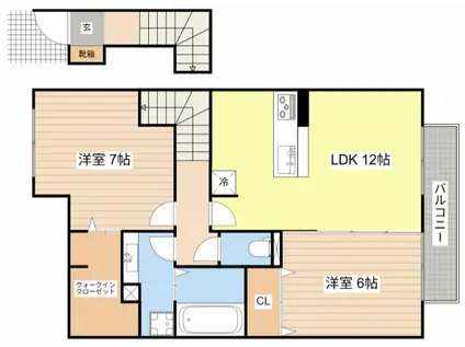 PRESSOKATATA(2LDK/2階)の間取り写真