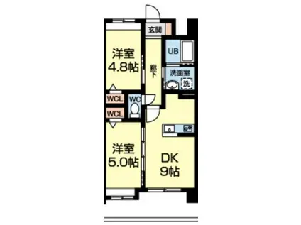 ランドマーク大津(2DK/10階)の間取り写真