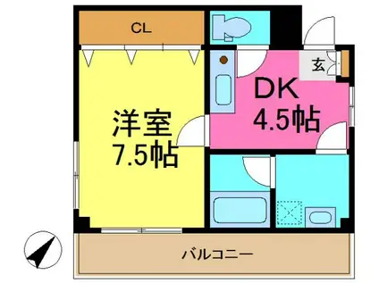 キャッスルM&K(1DK/3階)の間取り写真
