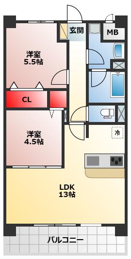 アトリエール堺寺地町(2LDK/5階)の間取り写真