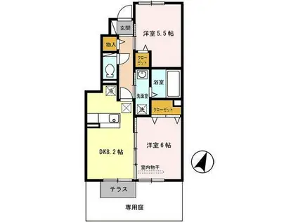 キャンフレ ローレル(2DK/1階)の間取り写真