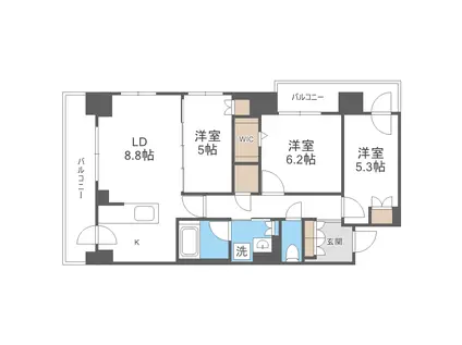 ジュノール札幌植物園(3LDK/2階)の間取り写真