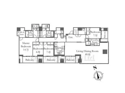 虎ノ門ヒルズ レジデンシャルタワー(4LDK/15階)の間取り写真