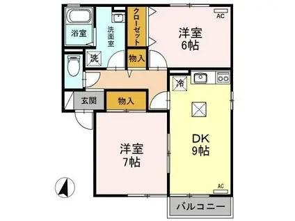 ロイヤルガーデンコートB棟(2DK/1階)の間取り写真