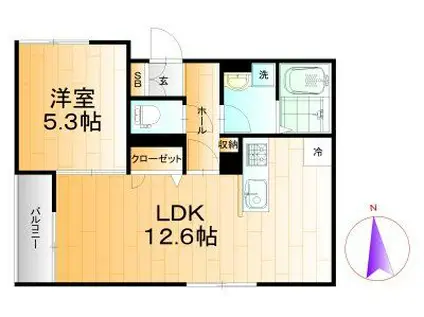 ソレイユ(1LDK/2階)の間取り写真