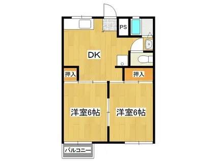 ツカハラハイツ(2DK/2階)の間取り写真