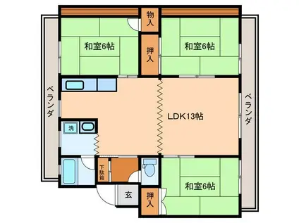 メゾンシャルマンA棟(3LDK/2階)の間取り写真