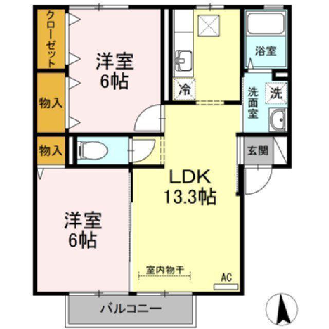 セントラルスクエア S棟(2LDK/1階)の間取り写真