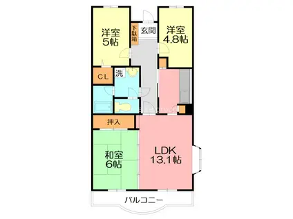 モンティクロ弐番館(3LDK/4階)の間取り写真