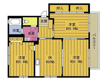 ウィステリア  A棟(3DK/2階)の間取り写真