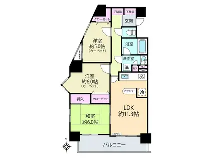 ライオンズマンション横浜桜木町(3LDK/10階)の間取り写真