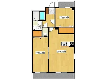 カーネリアン健軍(2LDK/3階)の間取り写真