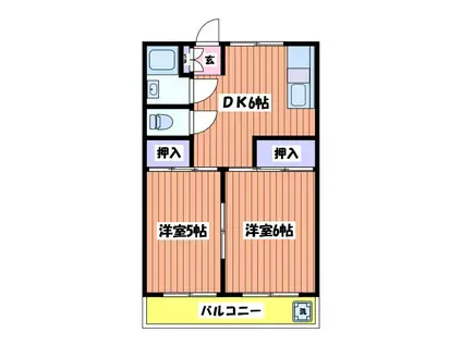 コーポクリハラ(2DK/2階)の間取り写真