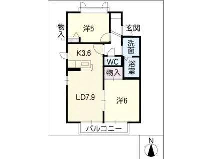 チェリー片平C(2LDK/1階)の間取り写真