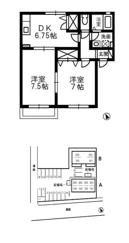 コーポ神正B棟(2DK/2階)の間取り写真