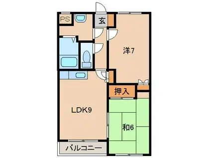 カサ・デ・西かのだ(2LDK/2階)の間取り写真