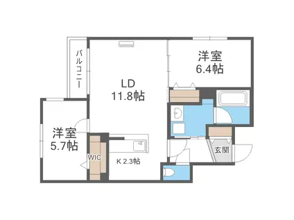 ノーブルビスタ麻生(2LDK/2階)の間取り写真