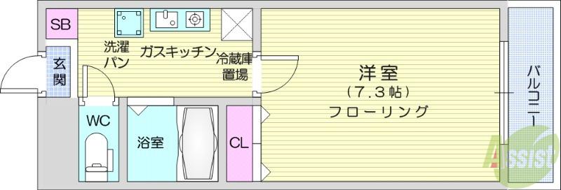 パレスK・M(1K/2階)の間取り写真
