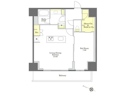 プライムメゾン白金台タワー(1LDK/18階)の間取り写真