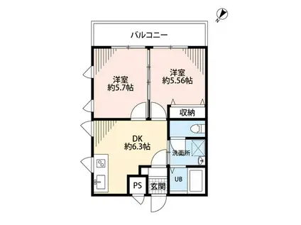 ダイヤモンドクレスト南柏(2DK/1階)の間取り写真