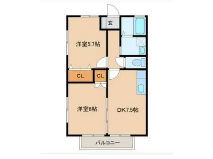 クレア錦町(2DK/1階)の間取り写真