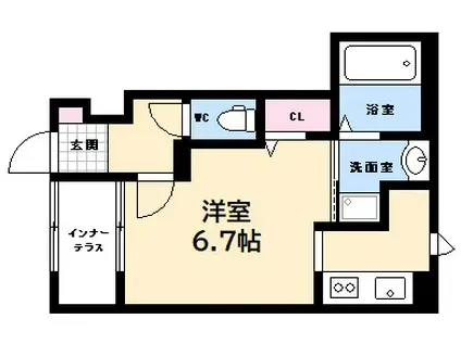 スターテラスII南観音町(1K/1階)の間取り写真
