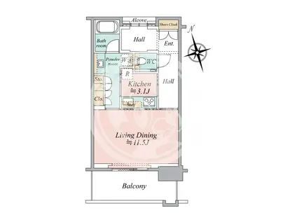 グラングリーン大阪 THE ノース RESIDENCE(1K/17階)の間取り写真