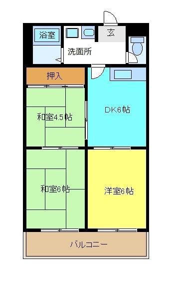 サニーハイツ健翔(3DK/3階)の間取り写真