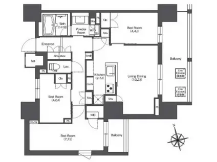 リーブルグラント西新宿ウエスト(3LDK/11階)の間取り写真