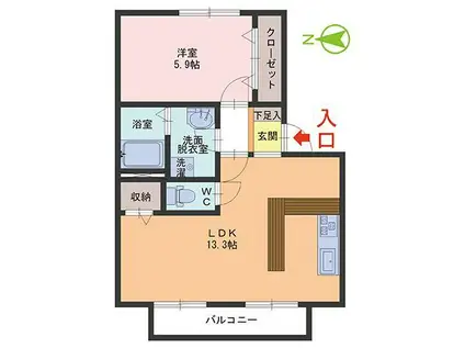 サンリバー足羽(1LDK/1階)の間取り写真