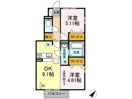 カーサ・リリー D(2DK/1階)の間取り写真