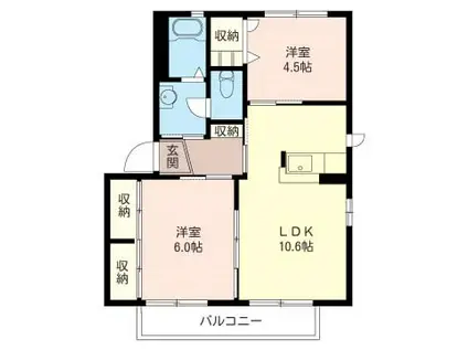 カサベルデ赤坂 A(2LDK/1階)の間取り写真