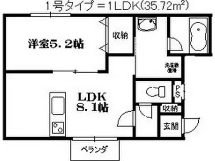 ミリュー本町(1LDK/4階)の間取り写真