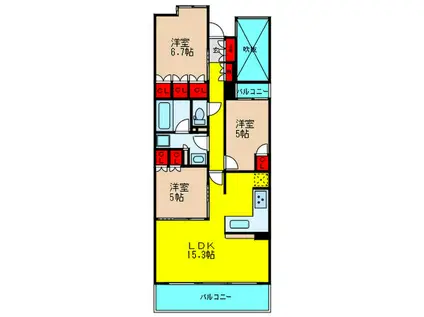 プレミスト西宮北口ザ・レジデンス(3LDK/3階)の間取り写真