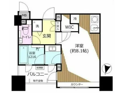 クオリア広尾(1K/8階)の間取り写真