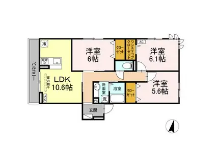 SUNNY HILLS B棟(3LDK/3階)の間取り写真