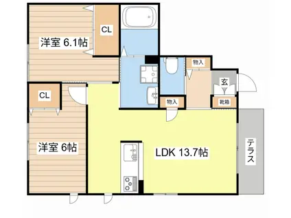ボヌールN(2LDK/1階)の間取り写真