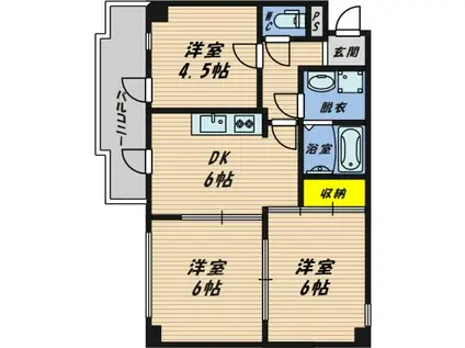 ラフィーネ鶴丸(3DK/2階)の間取り写真