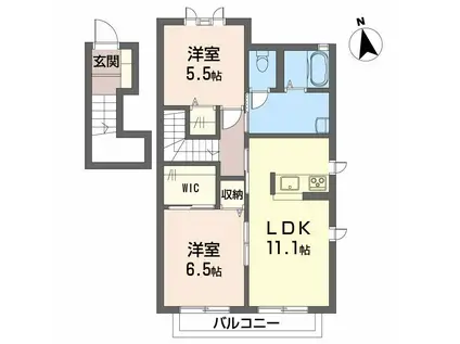モダンヴィレッジA棟(2LDK/2階)の間取り写真