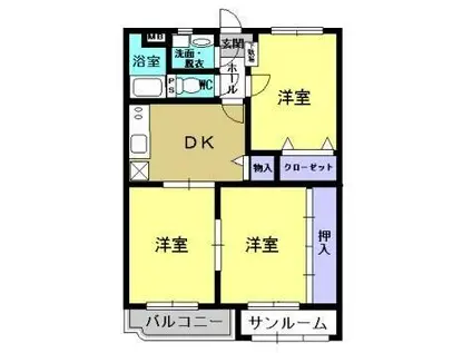 ユーミーマンションフェニックス(3DK/1階)の間取り写真