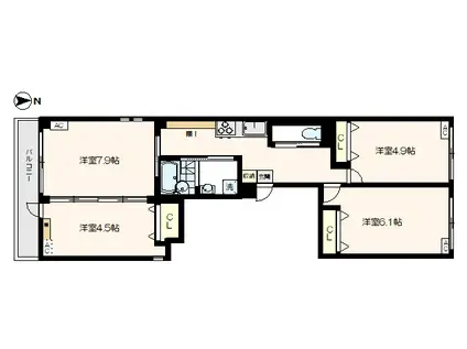 第15スカイブルーマンション(4K/2階)の間取り写真