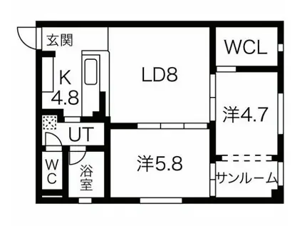 ブラウベルク(2LDK/3階)の間取り写真