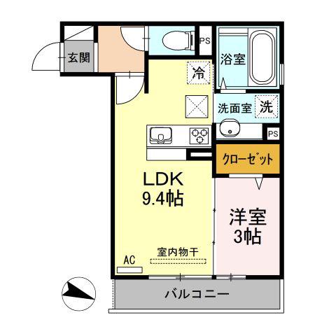 アイクレスト下関駅(1LDK/1階)の間取り写真