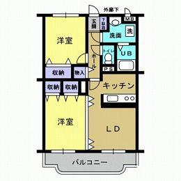 グランディール陽東(2LDK/3階)の間取り写真
