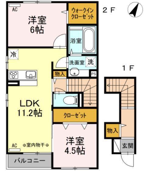 銀河タウン A(2LDK/2階)の間取り写真